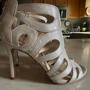 Nine West Silver Metallic Cutout High Heel Sandals